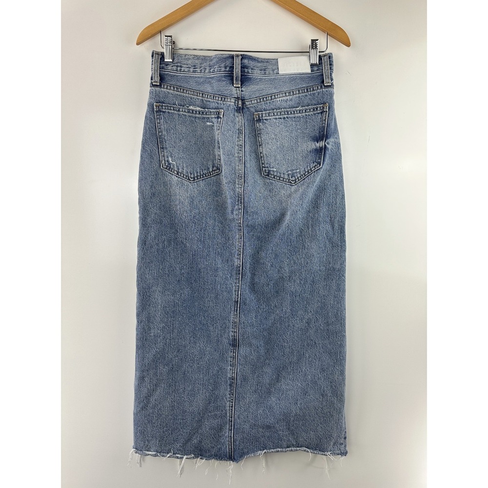 Pistola Alice Denim Maxi Skirt Distressed Raw Hem Front High Slit Cotton Size 27 - Picture 6 of 15